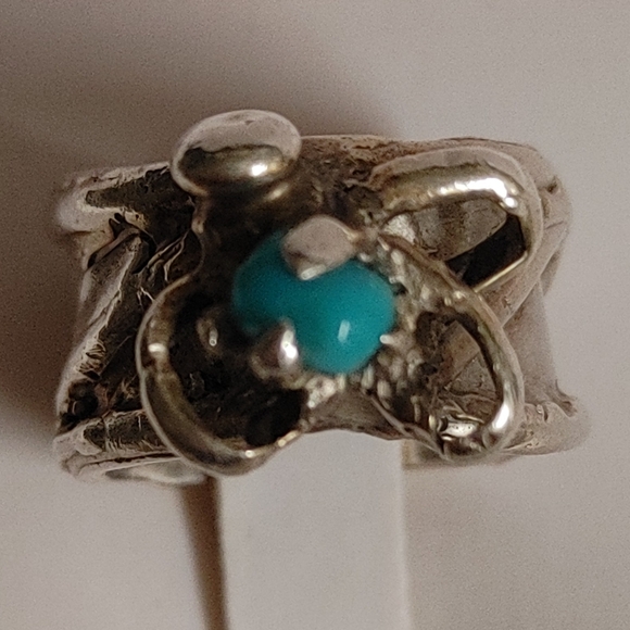 Brutalist Sterling Silver Sleeping Beauty Turquoise Ring Sz 6.25 - Picture 2 of 12